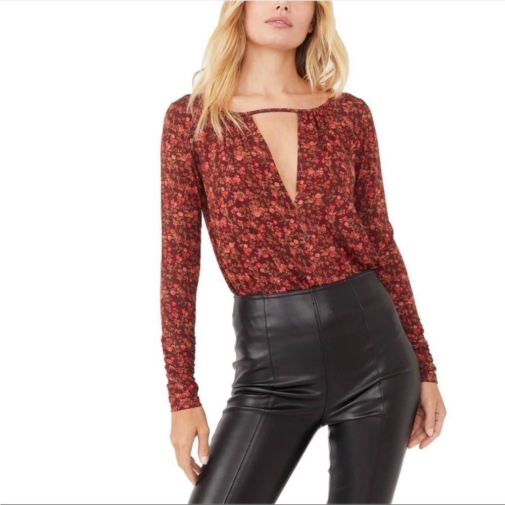 Free People Intimately Kaya Floral Bodysuit Keyhole in Chocolate Combo